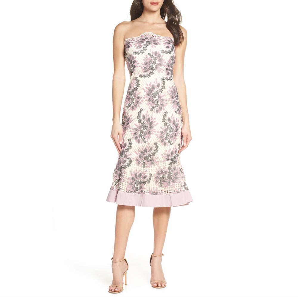 Anthropologie Foxiedox strapless lace midi dress